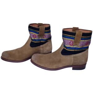 PENELOPE CHILVERS Tan Leather Suede Textile Blanket Pattern Boots EU36/US8~ VGUC